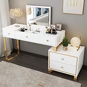 Elegant White Vanity with Crystal Knobs for a Refined Look
