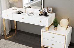 Elegant White Vanity with Crystal Knobs for a Refined Look